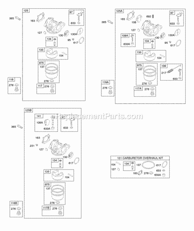 Carburetor Diagram and Parts List for  Briggs and Stratton Engine